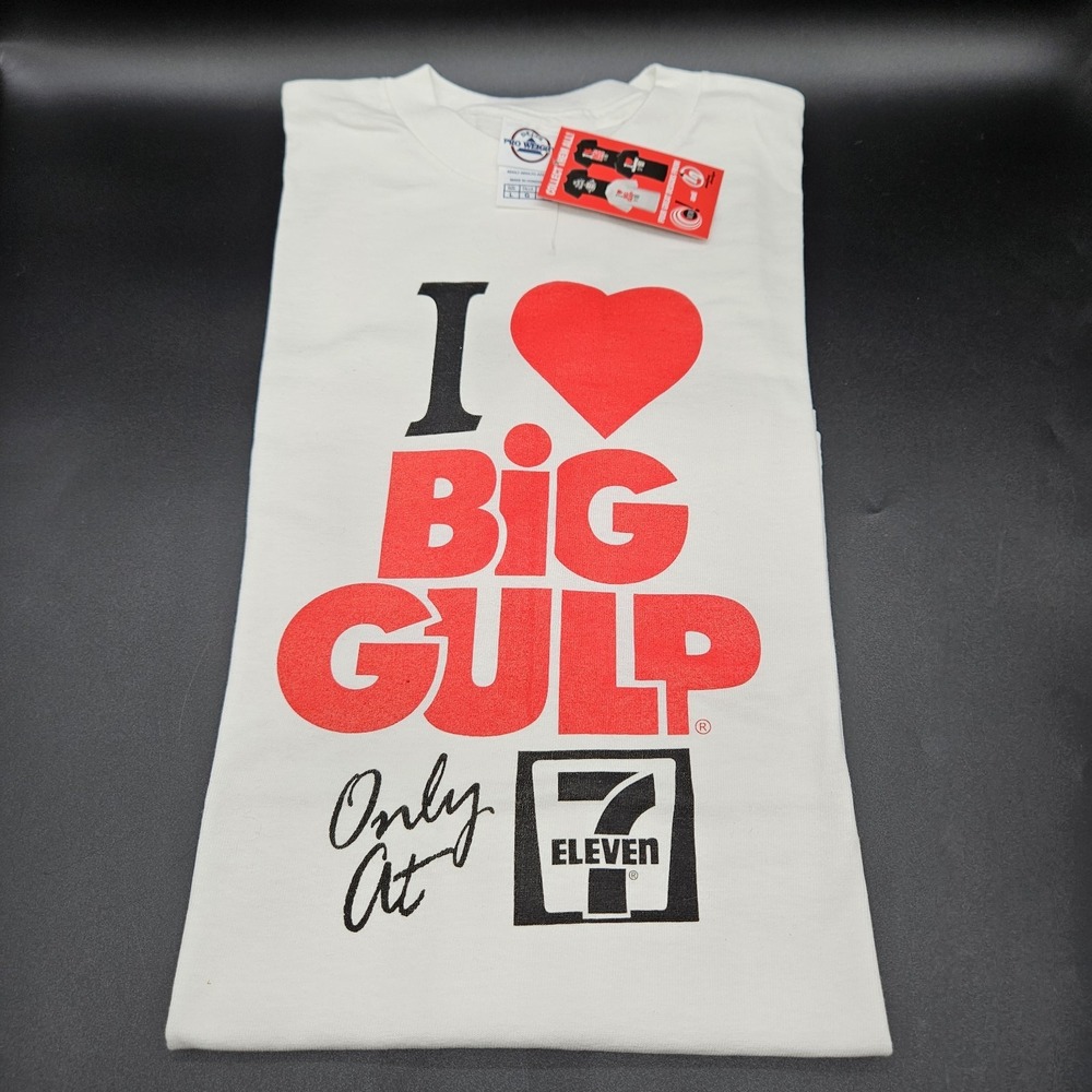 7-Eleven I Love BIG GULP 7-11 Men's Large 100% Cotton White T-shirt New w/Tags
